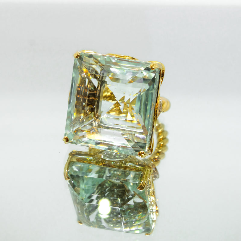 Anello Acqua Marina in Oro Bianco e Giallo